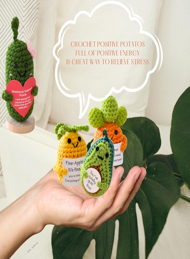 Jpaklpe 4PCS Crochet Animals Funny Gifts, Handmade Emotional Support Knitted Potato with Positive Card for Women, Coworker, Mom, Dad. Cool Pickle Decor for Office, Desk, Bedroom - Image 4